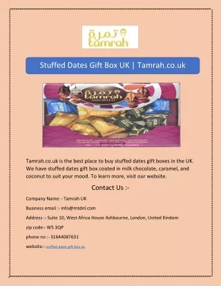 Stuffed Dates Gift Box UK | Tamrah.co.uk