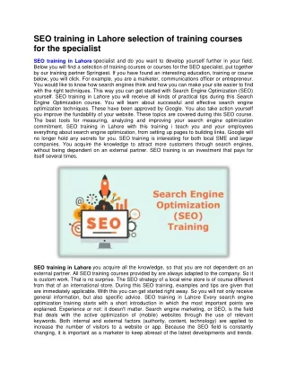seo training in lahore selection of training