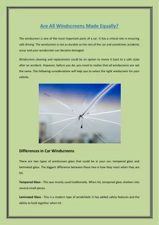 Are All Windscreens Made Equally?