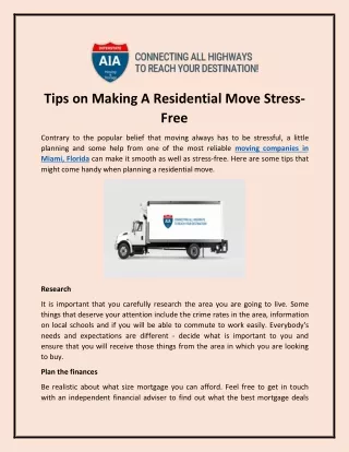 Tips on Making A Residential Move Stress-Free