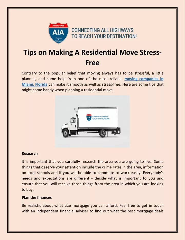 tips on making a residential move stress free