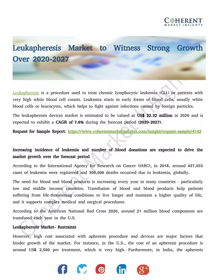 leukapheresis market to witness strong growth