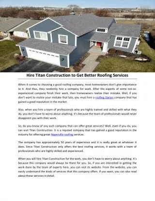 Hire Titan Construction to Get Better Roofing Services