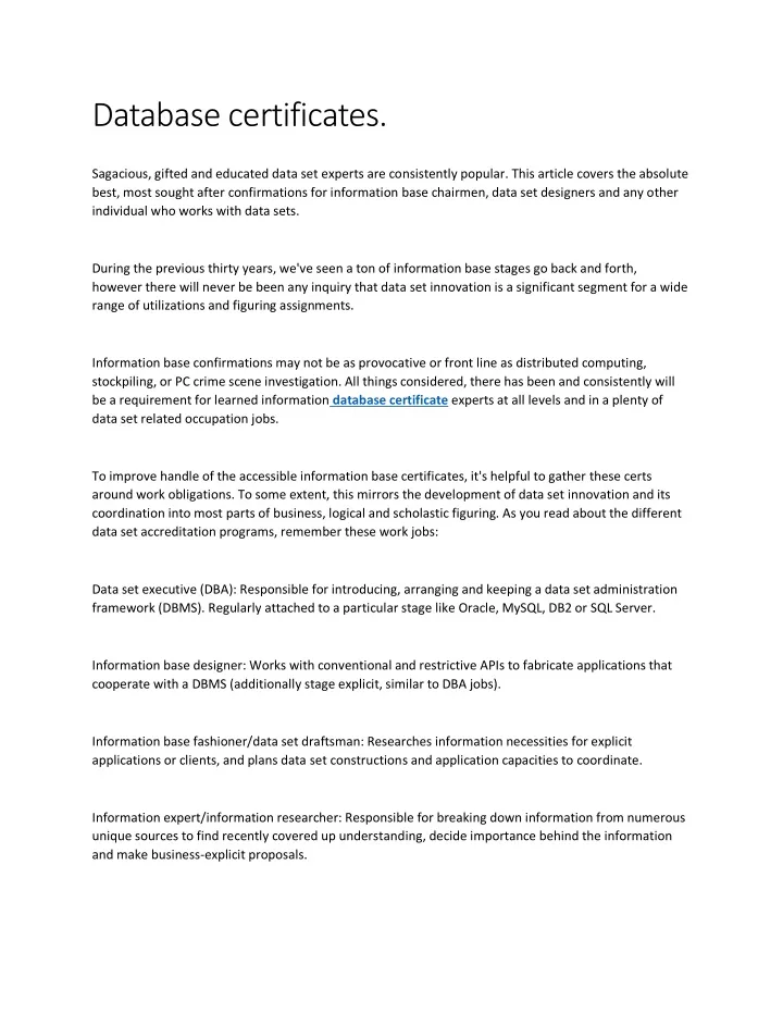 database certificates