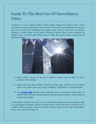 Guide To The Best Use Of Surveillance Films