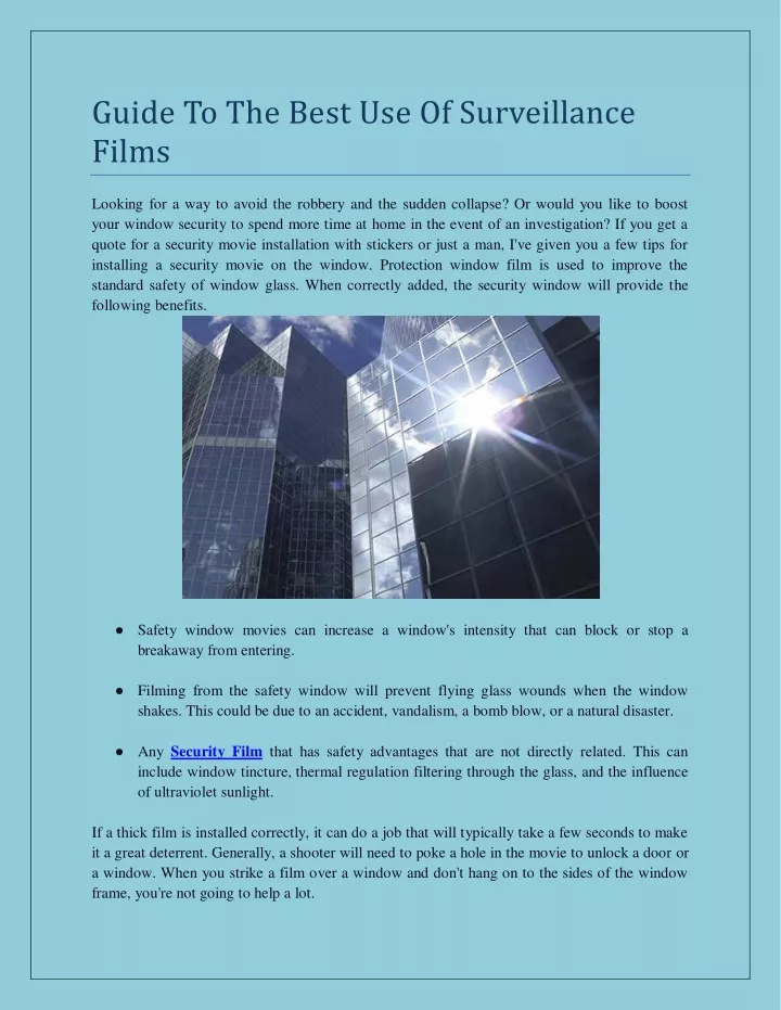 guide to the best use of surveillance films