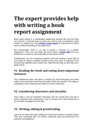 The expert provides help with writing a book report assignment