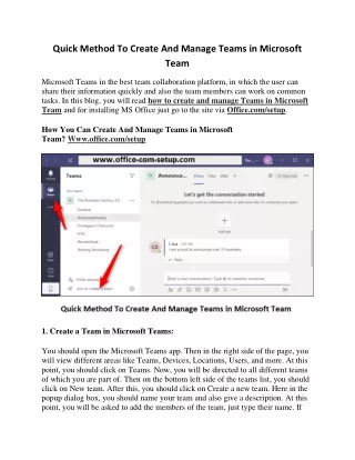 quick method to create and manage teams