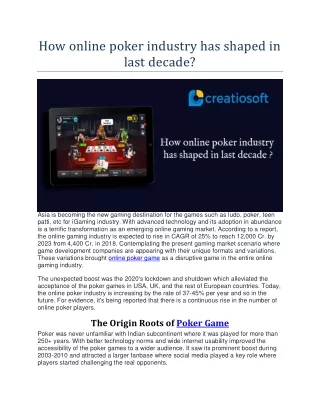 how online poker industry has shaped in last