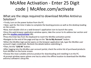 Enter Code Mcafee Activate - McAfee.com/activate - Login and Install