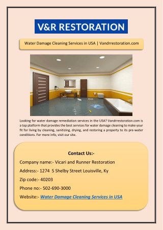 Water Damage Cleaning Services in USA | Vandrrestoration.com
