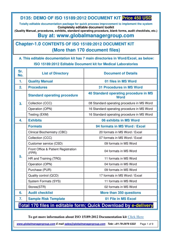 d135 demo of iso 15189 2012 document kit price