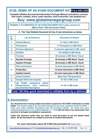 d136 demo of as 9100d document kit price
