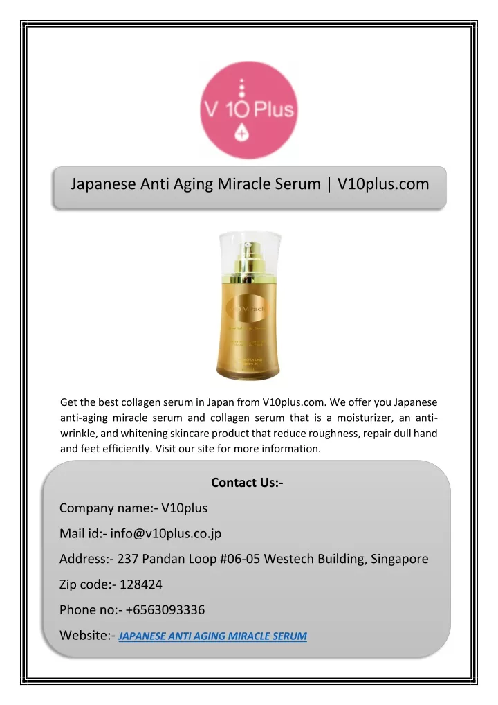 japanese anti aging miracle serum v10plus com