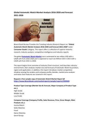 global automatic watch market analysis 2016 2020
