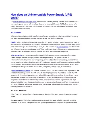 How does an Uninterruptible Power Supply (UPS) work?