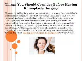 Things You Should Consider Before Having Rhinoplasty Surgery