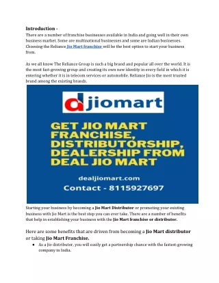 All About Jio Mart Distributorship