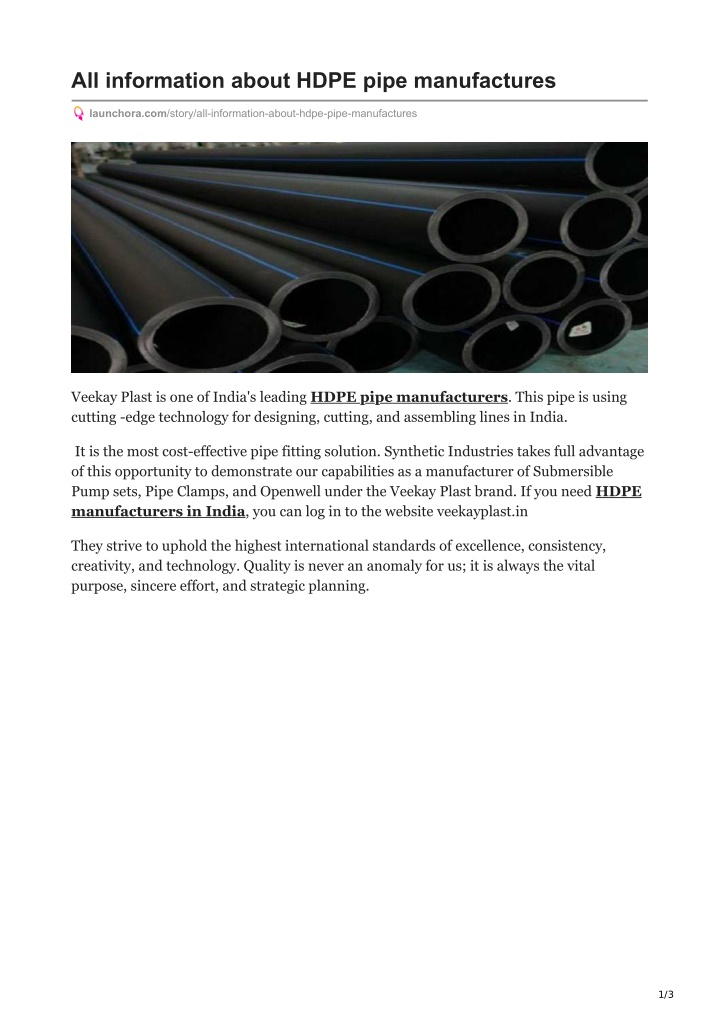 all information about hdpe pipe manufactures