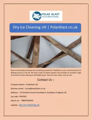 Dry Ice Cleaning UK | Polarblast.co.uk