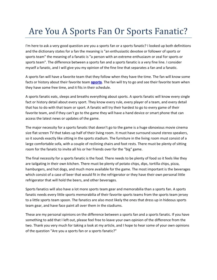 are you a sports fan or sports fanatic