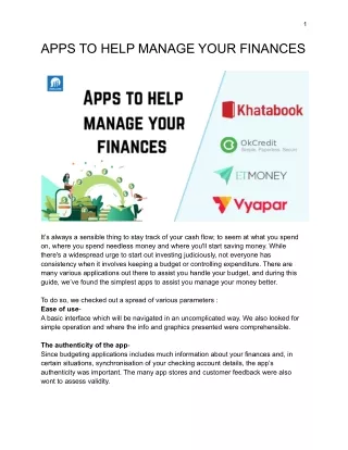 APPS TO HELP MANAGE YOUR FINANCES