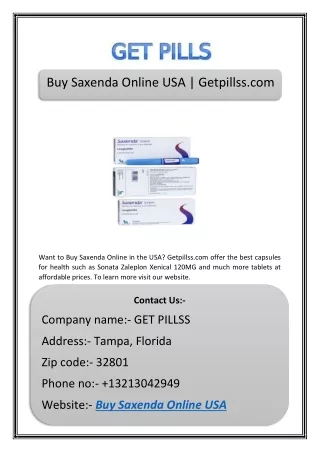 Buy Saxenda Online USA | Getpillss.com