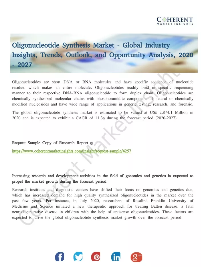 oligonucleotide synthesis market global industry