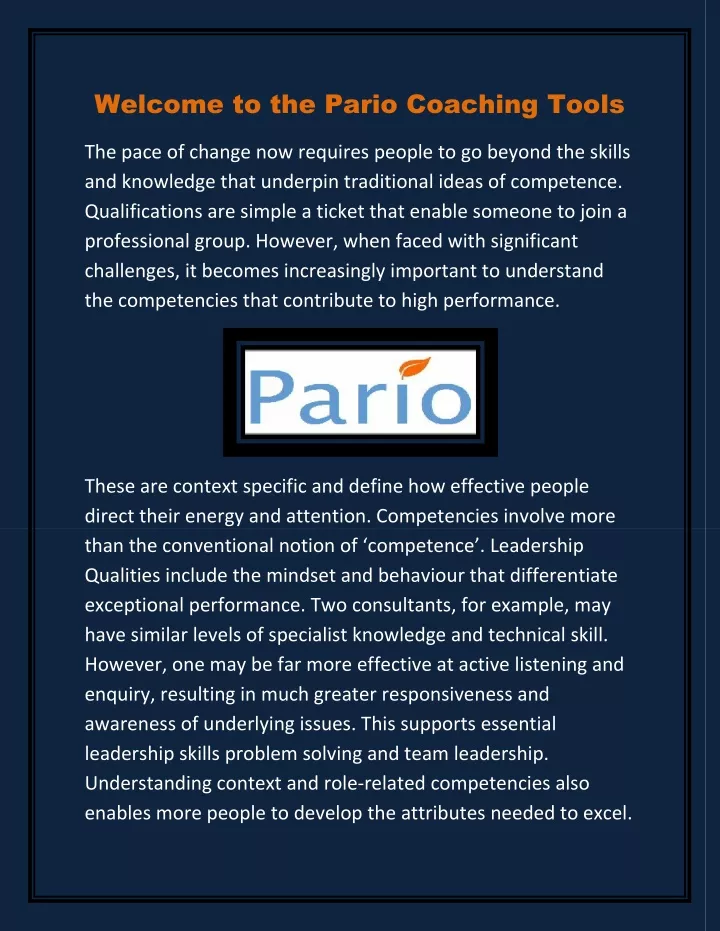 welcome to the pario coaching tools