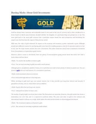 Busting Myths About Gold Investments