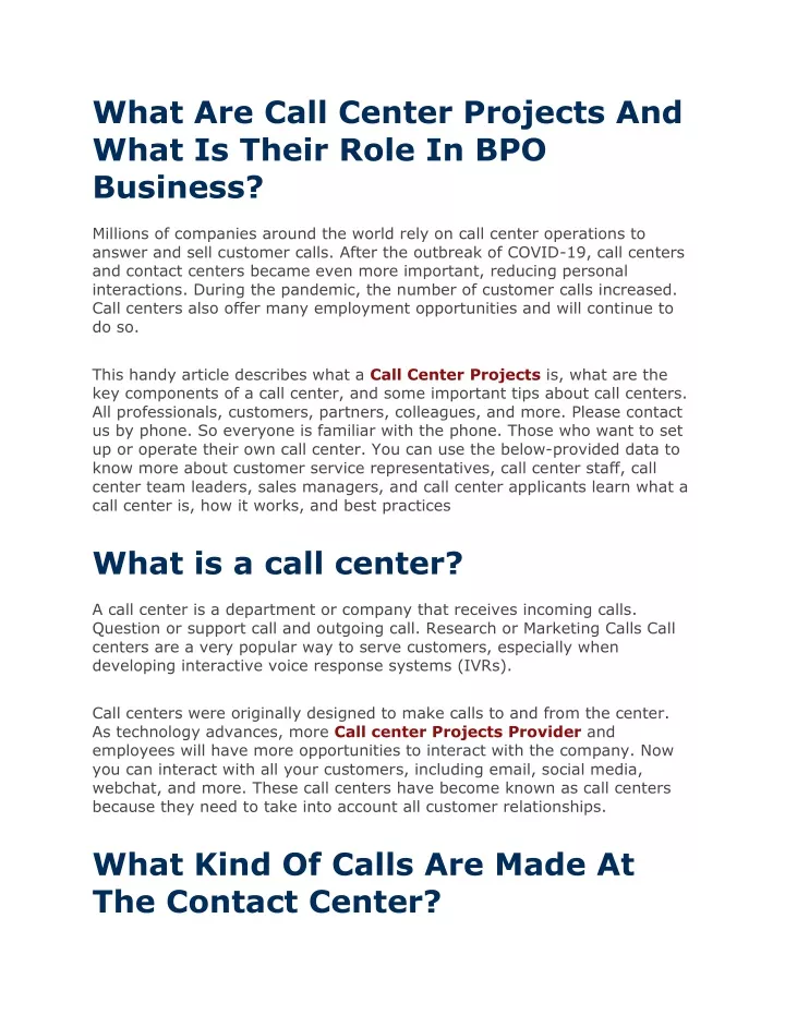 what are call center projects and what is their