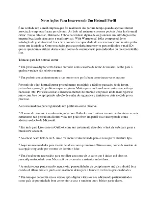 novo a es para inscrevendo um hotmail perfil