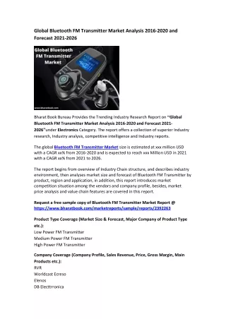 global bluetooth fm transmitter market analysis