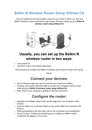 belkin n wireless router setup without cd