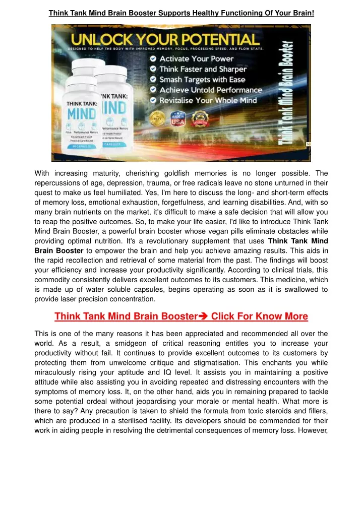 think tank mind brain booster supports healthy
