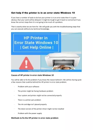 Fix HP Printer In Error State Problem In Simple Steps