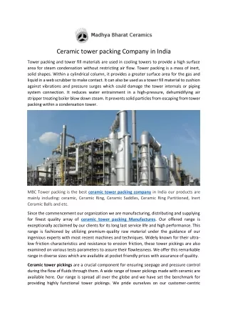 Ceramic tower packing Company in India