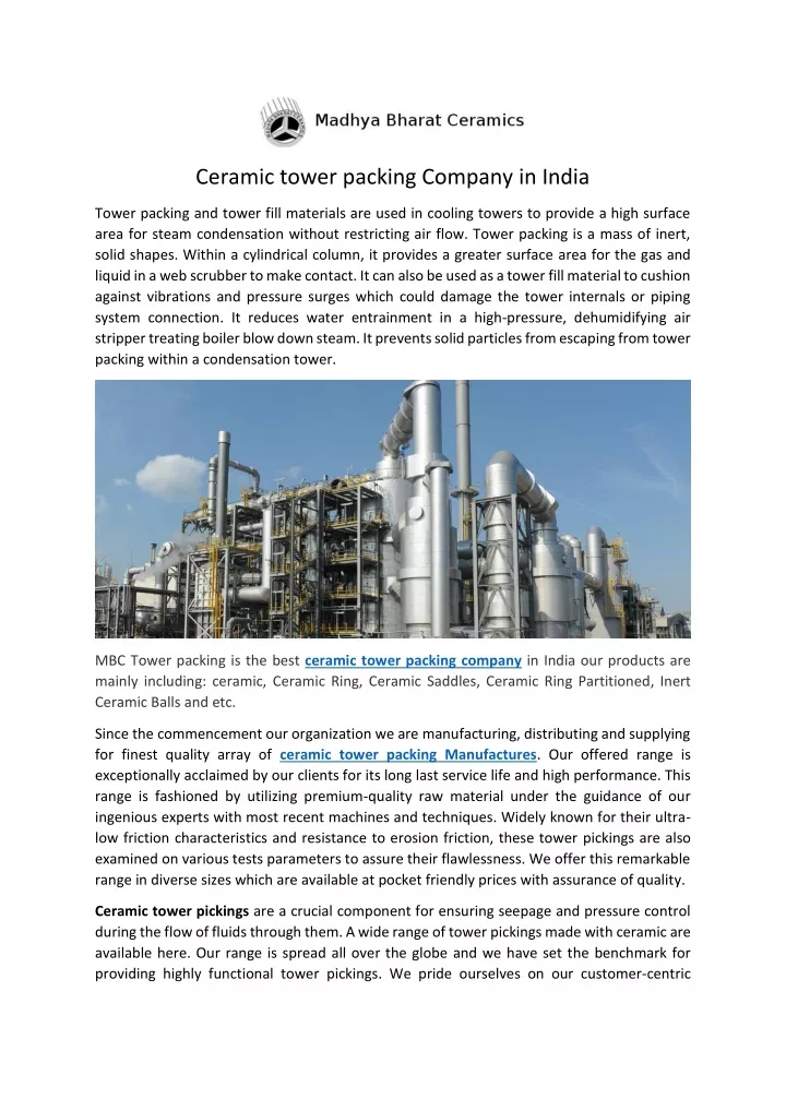 ceramic tower packing company in india