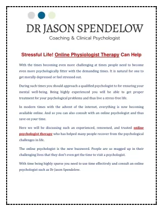 Stressful Life! Online Physiologist Therapy Can Help