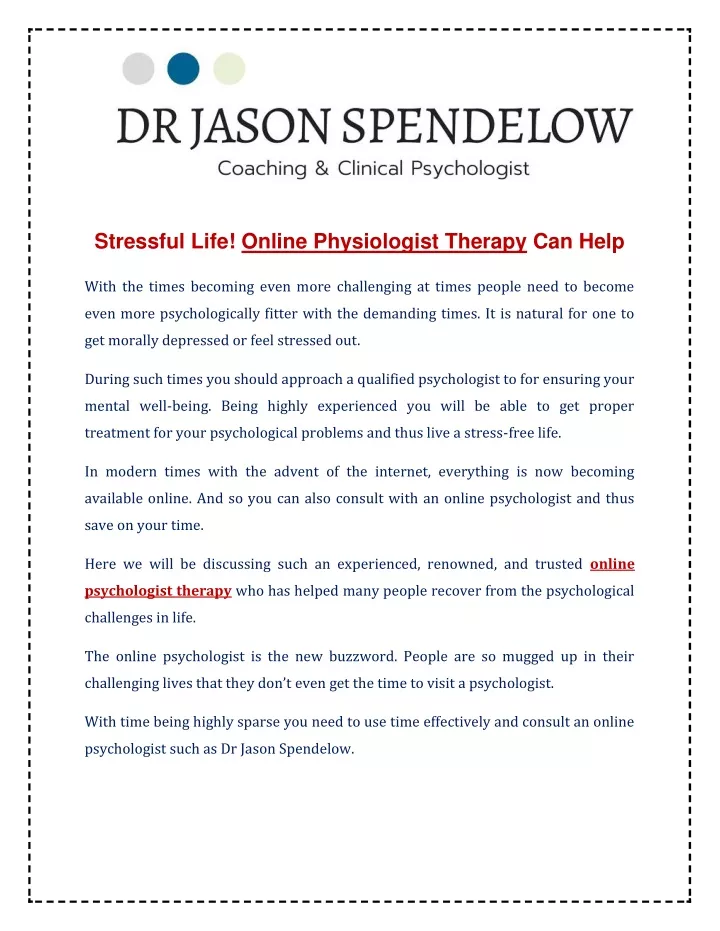 stressful life online physiologist therapy