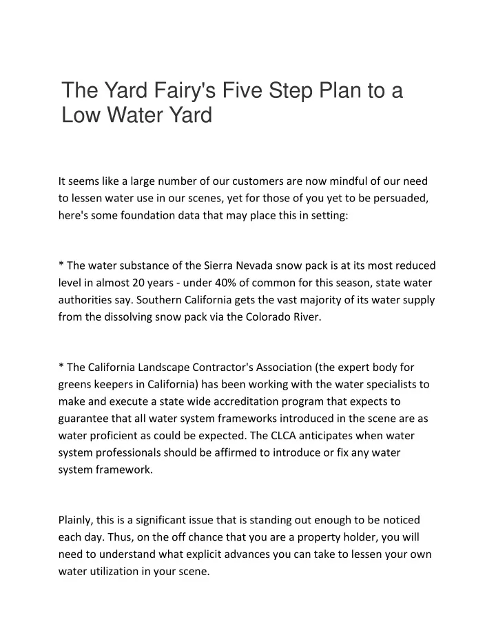 the yard fairy s five step plan to a low water