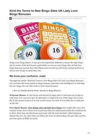 Kind the Terms to New Bingo Sites UK Lady Love Bingo Bonuses