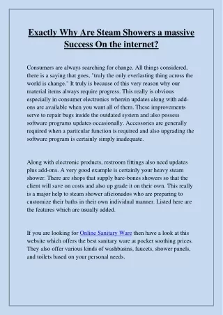 exactly why are steam showers a massive success