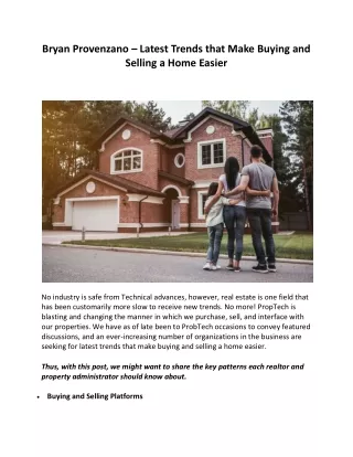 Bryan Provenzano – Latest Trends that Make Buying and Selling a Home Easier