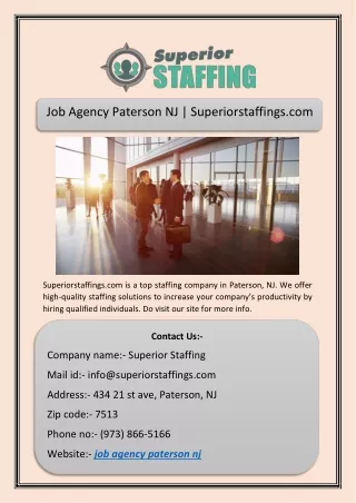 Job Agency Paterson NJ | Superiorstaffings.com