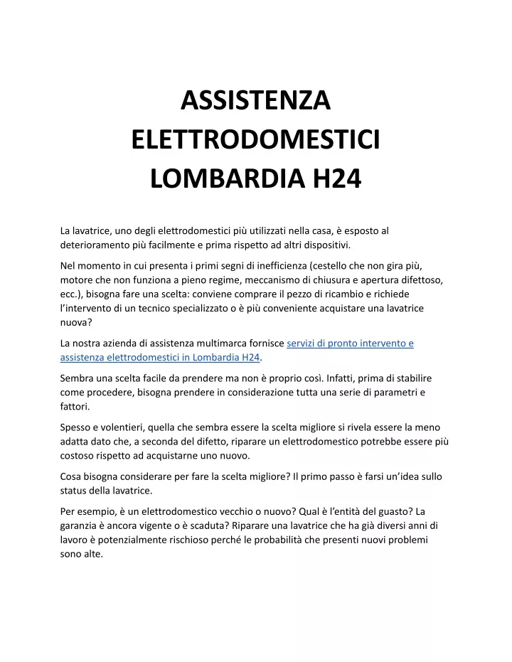 assistenza elettrodomestici lombardia h24