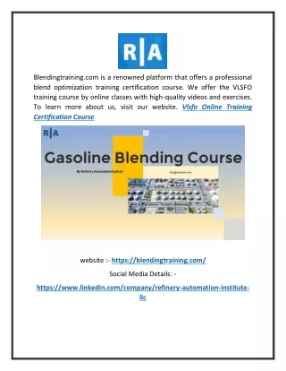 VLSFO Online Training Certification Course | Blendingtraining.com