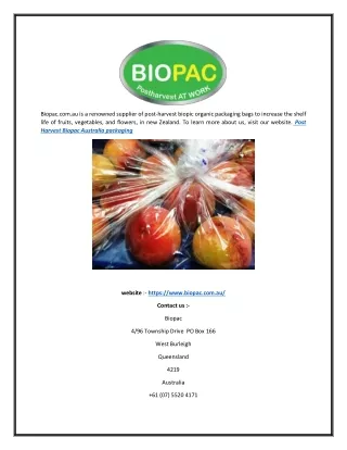 Post Harvest Biopac Australia Packaging | Biopac.com.au