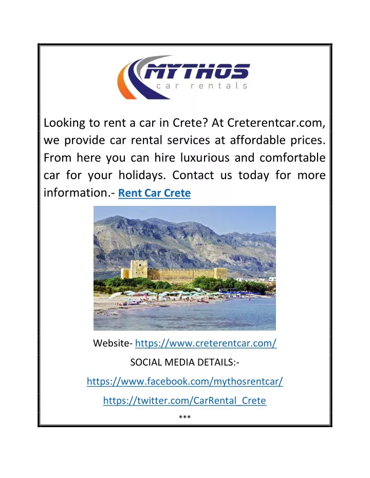 looking to rent a car in crete at creterentcar