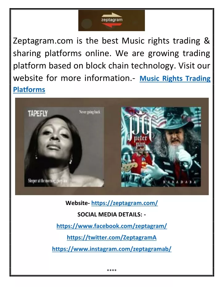 zeptagram com is the best music rights trading